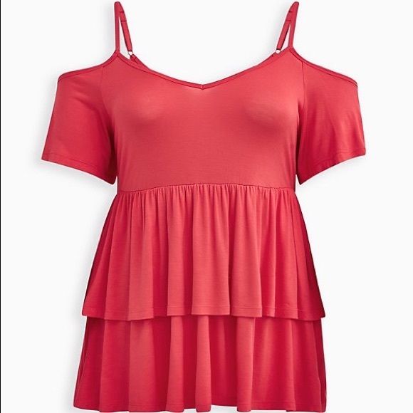 torrid Tops - Torrid - SUPER SOFT BRIGHT BERRY COLD SHOULDER BABYDOLL TOP